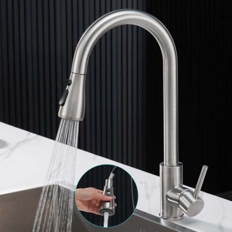 Mitigeur Cuisine Évier Extractible Acier Inoxydable 360° 3 Jets Finition Brossée Eau Froide et Chaude (1/4)