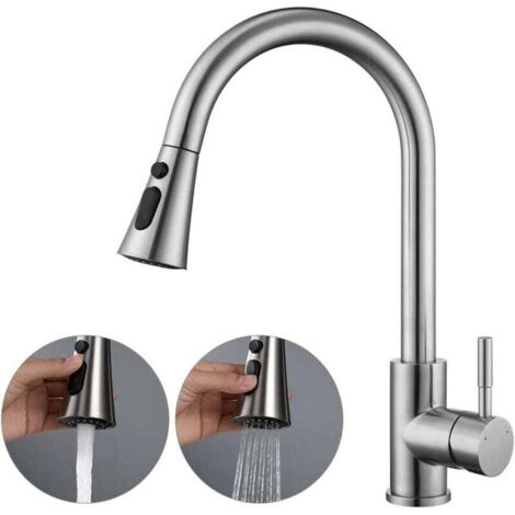 Mitigeur de Cuisine Extractible avec Douchette Haute Pression 2 Vitesses et Rotation 360° Argenté (1/4)