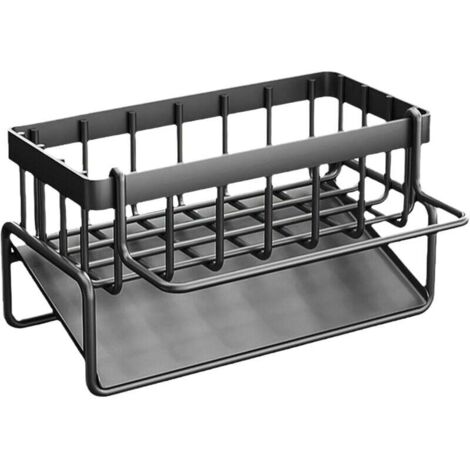 Organisateur d'Évier en Acier au Carbone avec Bac d'Écoulement Automatique Porte-Éponge et Serviettes Accessoire Salle de Bain Gris (1/4)