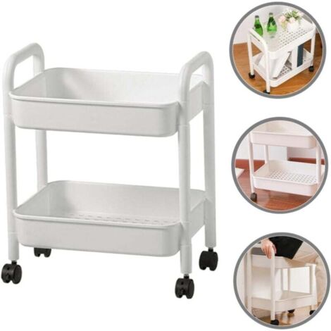 Chariot De Rangement 2 Niveaux À Roulettes Étagère Mobile Pour Bricolage Bureau Salle De Bain (1/4)
