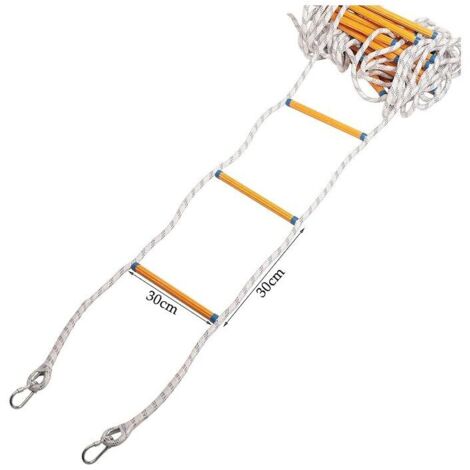 Échelle De Secours Ignifuge 12 M – Échelle De Corde Réutilisable 200 Kg Avec 2 Mousquetons Pour Fenêtre, Balcon, Extérieur