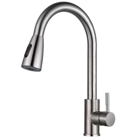 Robinet de Cuisine Évier à Arc Élevé Poignée Unique avec Pulvérisateur Extractible Acier Inoxydable (1/4)