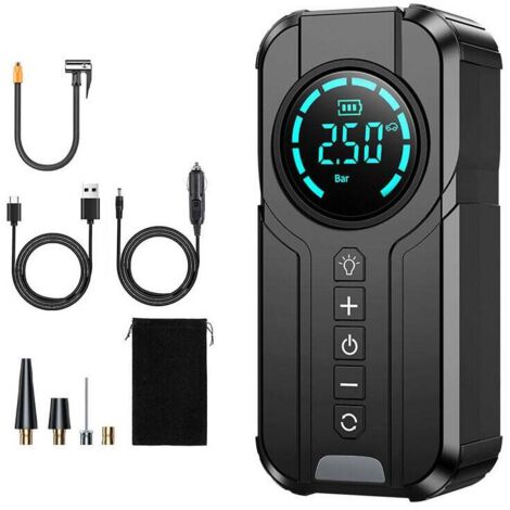 Pompe à Air Portable Sans Fil pour Pneus de Voiture et Moto Compresseur Électrique Pression Préréglée (1/4)