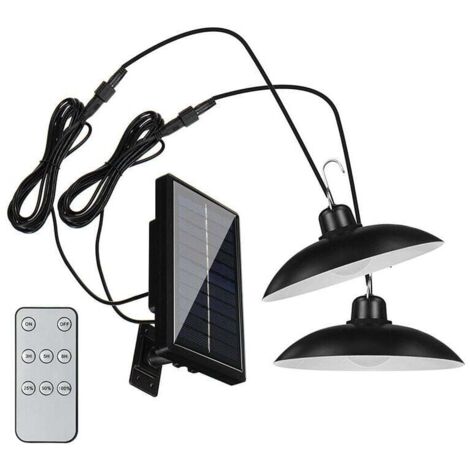 Lampe Solaire Exterieur Detecteur Mouvement Telecommande Panneau Reglable 360 Double Tete Cable 3m IP65 Jardin Balcon Garage Camping
