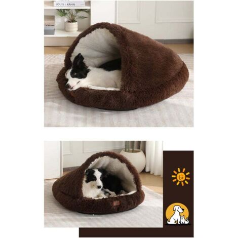 Panier Chien Deux en Un Niche Douillette avec Couverture Taille L 105x85 cm Housse Imperméable Auto-Chauffante Marron (1/4)