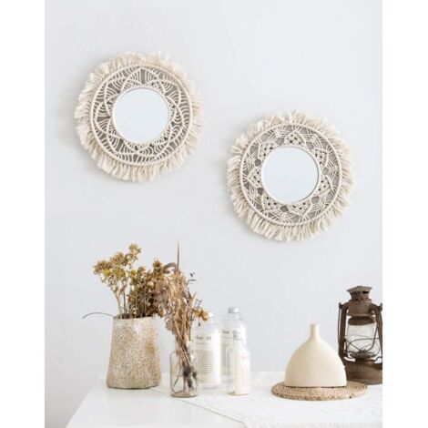 Miroir Mural Rond Bohème Avec Cadre En Bois - Décoration Murale Sunburst Pour Chambre Et Salon