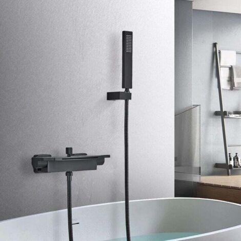 Robinet Cascade Baignoire Mural Douche 2 Boutons Noir Salle De Bain (1/4)