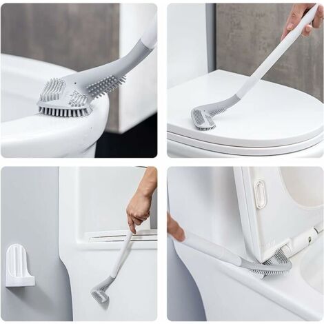 Sellemer Brosse Toilettes WC, 2 Pièces Balai Toilette WC Montage Mural/au Sol avec Brosse WC Silicone vec Séchage Rapide Support Ventilé, Balai WC Plate pour Toilette de Salle de Bain (Blanc