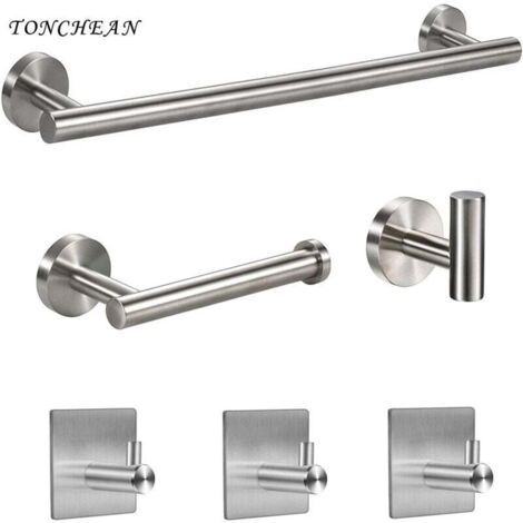 Porte Serviettes Murale 6 Pièces Acier Inoxydable Doré Accessoires Salle de Bain Cuisine (1/4)