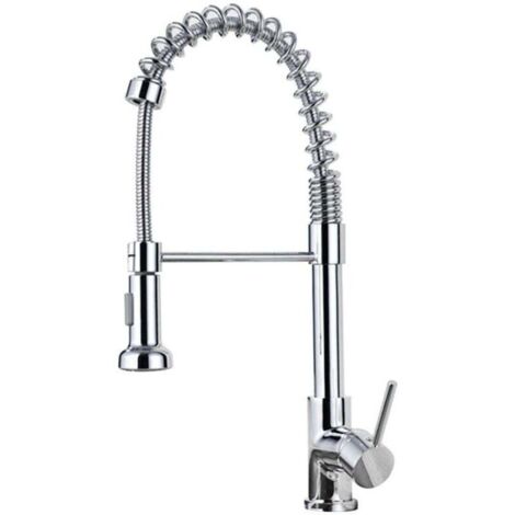 Mitigeur Évier Extractible Avec Douchette Arc Élevé Rotatif 360 Degrés Acier Inoxydable Brossé (1/4)