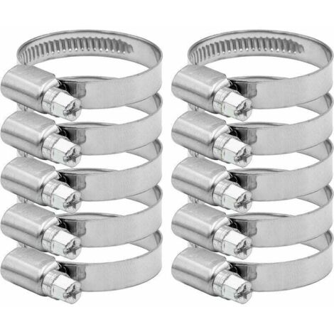 Collier de Serrage Réglable Acier Inoxydable 304 27-51mm pour Tuyau Eau Gaz Automobile 10 Pièces (1/4)