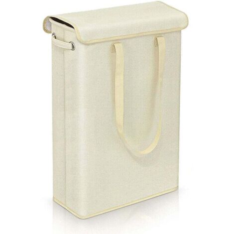 Panier À Linge Pliable Avec Couvercle Rangement Étroite Et Compact Beige (1/4)