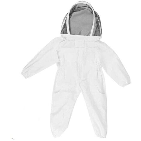Combinaison Apiculture Enfant Protection Complète Coton Manches Longues Avec Gants Taille M Blanc