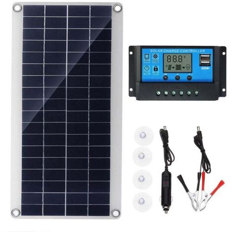 Kit Panneau Solaire 300W 12V Avec Régulateur Charge 20A Pour Camping Car Bateau Jardin Extérieur