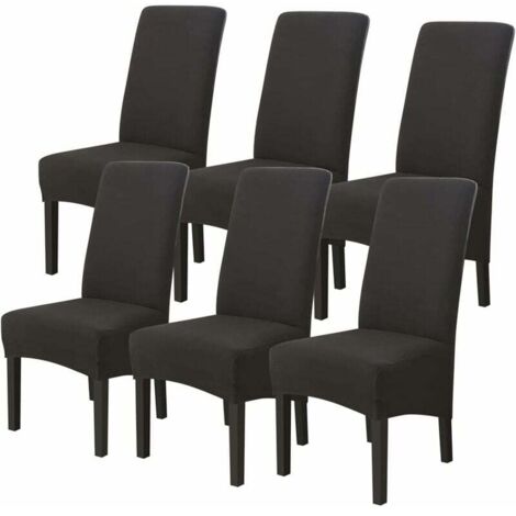 Housses de Chaises 6 Pièces Grand Taille Noir Universel Salon Salle à Manger Mariage Cérémonie (1/4)