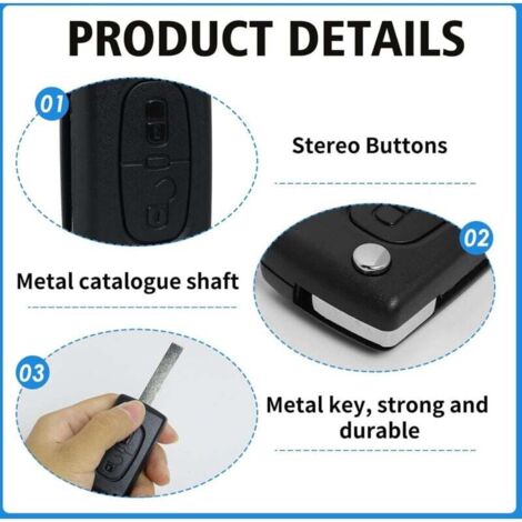 Coque de clé 3 boutons pour télécommande plip Peugeot 207 307 308 407 ce0523