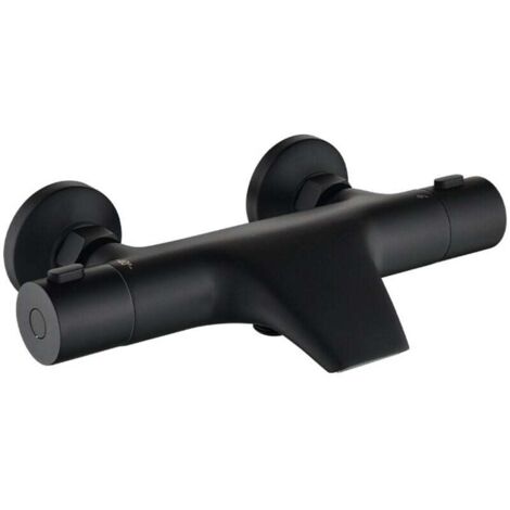 Mitigeur Thermostatique Douche Baignoire Noir Laiton Arrêt Sécurité 40 °C Robinet Mural (1/4)