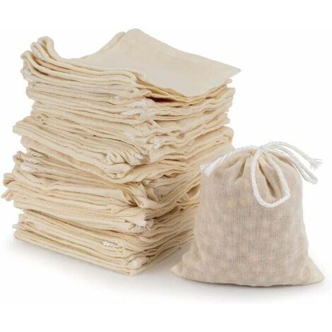 50 Pièces Sacs en Mousseline de Coton, Sachets Filtre à Thé Réutilisables avec Cordon pour Filtration de laitier, Épices de Magasin, Trempage de Liqueur Médicinale (8 x 10cm) (1/4)