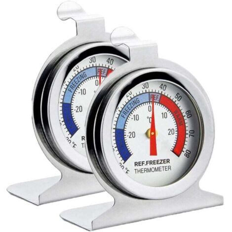 Thermomètre pour réfrigérateur, Pack de 2 Thermomètre pour réfrigérateur/congélateur à cadran en acier inoxydable avec crochet de suspension et support (1/4)