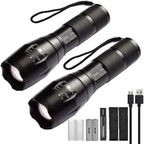 2er-Pack Hochleistungs-LED-Taschenlampen mit 2 x 18650 wiederaufladbaren Batterien, taktische Taschenlampe mit USB-Ladegerät (1/4)