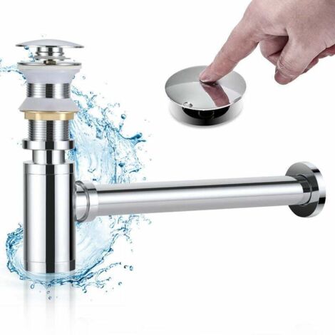 Sifón de lavabo con desagüe emergente sin rebosadero, juego de desagüe y sifón para baño, kit de sifón de diseño automático en latón macizo y cromo. (1/4)