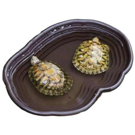 Wassernapf für Schildkröten mit Rampe, 38,1 x 27,9 x 5,1 cm, flache Reptilienscheibe, glatt, leicht zu waschen, Mehrzweck-ABS-Schildkröte für GECKO-Schlangen, braun, Schildkröte (1/4)