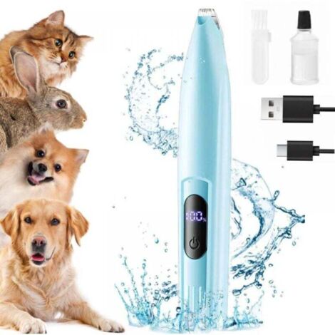 Hundeschermaschine, Hundeschermaschine, Geräuscharmer Hunde-/Katzenrasierer, wasserdichte und wiederaufladbare Haustierpfotenschere mit LED-Licht für Katzen und andere Tiere (Blau) (1/4)