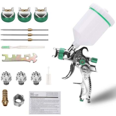 Pistola professionale per verniciatura HVLP/lacca. Kit pistola a spruzzo ad aria compressa ad alta pressione. Effetto nebbia. Economica e potente. Ugelli da 1,4 mm/1,7 mm/2,0 mm. (1/4)