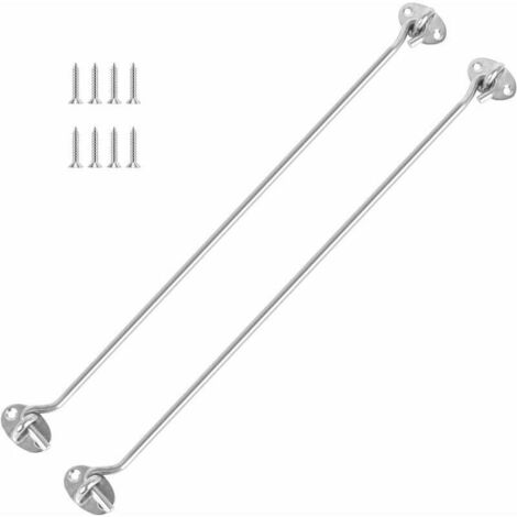 -Paquete de 2 ganchos para cabina, de acero inoxidable resistente y grueso con 8 tornillos de montaje, para cobertizo, portón, puerta de garaje, etc. (16 pulgadas/400 mm), color plateado (1/4)