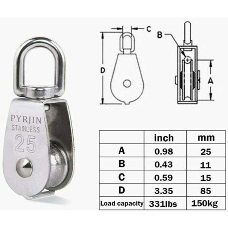 Seilzug, Heberolle, 2 Stück M25 Einzelrolle 304 Edelstahl, (1/4)