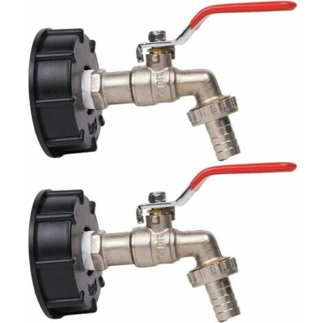 1000L Tankhahn Regenwassersammelhahn, IBC Wassertankadapter 1/2quot Doppelter Regenwassersammelhahn, Messinghahn aus PP 60mm Grobgewinde (2 Stück) (1/4)