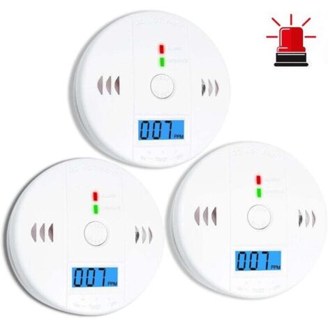 3er-Pack Kohlenmonoxidmelder, CO-Melder, Kohlenmonoxidalarm, batteriebetriebener CO2-Melder mit LCD-Display, für Zuhause, Küche, Restaurant, Hotel, Büro (1/4)