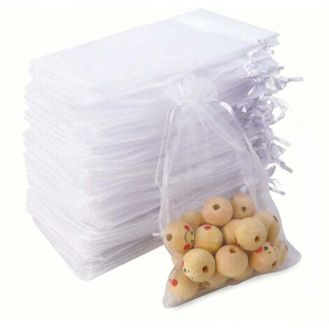 100 Stück Organzabeutel, 10 x 15 cm weißer Organzabeutel, Organza-Geschenkbeutel, Schmuckbeutel, Süßigkeitenbeutel, Lavendelbeutel, Hochzeitsbeutel mit Kordelzug (1/4)