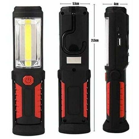 Linterna LED recargable manos libres [Nueva versión 2018] Luz de trabajo LED COB de 3 W, 2 en 1, para camping, senderismo, coche, garaje y taller, dos modos de iluminación, color rojo (1/4)