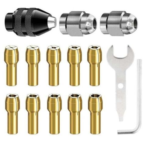 15-teiliger Dorn, kompatibel mit Dremel, Zubehör für Rotationswerkzeuge, 0,8 mm bis 3,2 mm Ersatz-Schnellwechseldorn 4486, Ersatz-Messing-Spannzangen-Metallmutter 4485 (1/4)