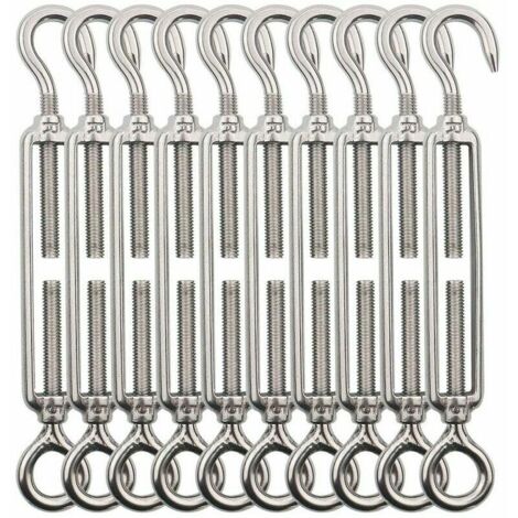 M5 Haken-Kabelspannschloss (Haken und Öse), Stahldrahtspannschloss / Edelstahl 304 Kabelspannschloss für Wäscheleine, Stahlkabel, Stahlseil - 10 Stück (1/4)