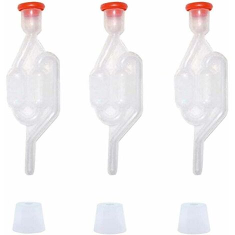Tapón de fermentación, 3 esclusas de aire con 3 tapones de goma y orificio para elaboración de cerveza y fermentación de vino. (1/3)