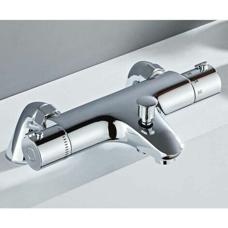 Grifo termostático para bañera, grifo termostático para bañera, mezclador de ducha con control de temperatura, latón, acabado cromado, para montar en bañera (1/4)