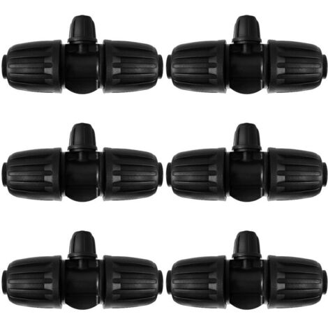 6-teiliger T-Rohrverbinder mit Widerhaken, 3-Wege-Bewässerungsschlauchverbinder für Rohre von 13/16 mm bis 4/7 mm, 3-Wege-Tropfbewässerungsverbinder für Garten, Rasen (1/4)