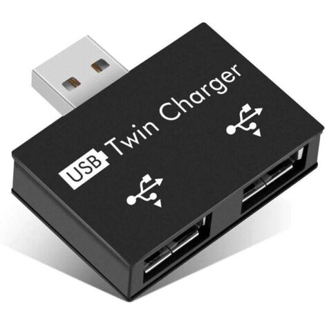 2x USB 2.0 2 Ports, tragbarer 2-Port-USB-Hub, Stecker auf Dual-USB-Buchse-Adapter für Laptops und Desktops (schwarz) (1/4)