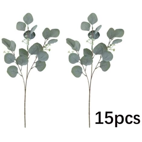 15 Stück künstliche Eukalyptuspflanzen, gefälschter Eukalyptus, grüne Eukalyptusblätter, silberner Eukalyptusblattzweig, für Hochzeit, Garten, Zuhause, Büro, Dekoration (1/4)