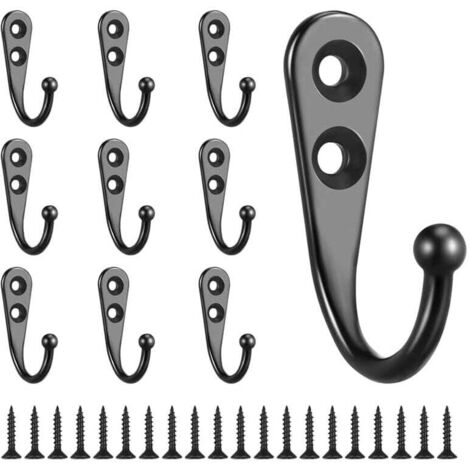 10 Stück Einzelhaken Schwarz Wandhaken Schwarze Kleiderhaken Ausgestattet mit Befestigungsschrauben (1/4)