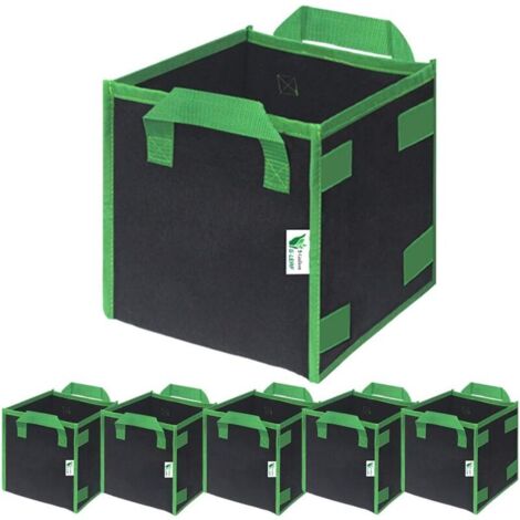 Set mit 6 quadratischen Pflanzsäcken mit je 19 Litern (5 Gallonen), dicke Pflanzgefäße aus Vliesstoff mit grünen Griffen, atmungsaktive und langlebige Pflanzsäcke für die Gartenarbeit, Größe: 282828 c (1/4)