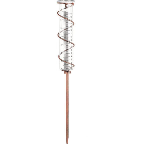 Spiralförmiger Regenmesser aus Glas mit 17 cm Fassungsvermögen, Metallrahmen, Garten-Regenmesser, bronzefarbenes Eisenrohr, Außen-Regenmesser, Glas-Deko-Regenmesser für den Garten