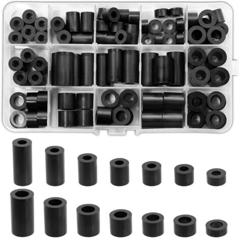 90-teiliges ABS-Abstandshalter-Set mit runden Unterlegscheiben, M6 M8 Nylon-Abstandshalter für Isolationssäulen ohne Gewinde, Kunststoff-Abstandshalter mit Aufbewahrungsbox, 14 verschiedene Größen, Sc