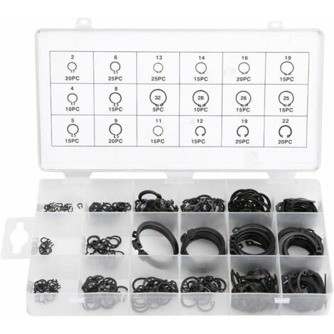 300-teiliges E-Clip-Sprengring-Shop-Sortiment, schwarzes Sicherungsring-Kit, Sortiment externer Sicherungsringe, 2 mm bis 32 mm (1/4)