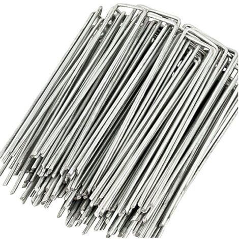 Landschaftsklammern, 15,2 cm, 50er-Pack, Gartenpfähle, verzinkte Rasenpfähle, U-förmige Rasenklammern für Unkrautvlies, Haltezaun, rostfreie Rasenstifte, Pfähle zum Befestigen von Netzbodenplanen (1/4)