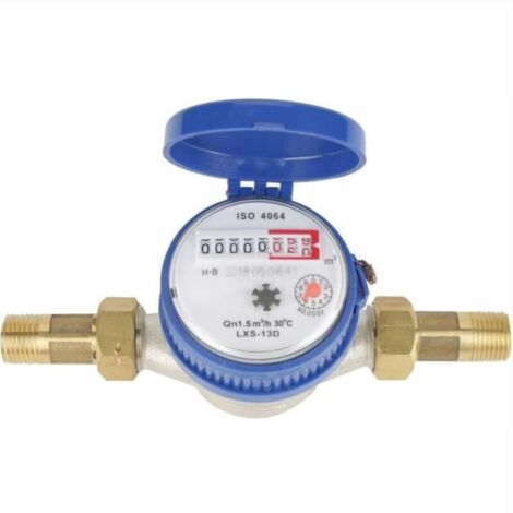 Wasserzähler - 15 mm 1/2 Zoll Kaltwasserzähler Durchflussmenge mit Armaturen für Haus und Garten (1/4)