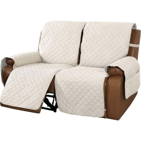 Rutschfester Liegestuhlbezug, Liegestuhlbezug mit elastischem Gurt, Sofa für Zuhause mit Haustieren und Kindern (Elfenbein, 2-Sitzer/Loveseat)-