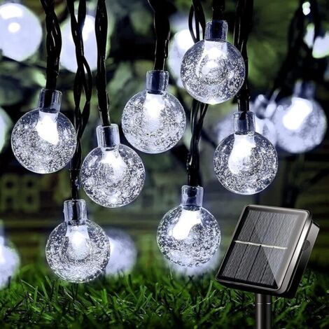 Weiße Solar-Lichterkette, 6,5 m, 30 LED-Birnen, 8 Beleuchtungsmodi, IP65 wasserdicht mit 2 V 140 mA Solarpanel, für Außen-/Innendekoration, Weihnachten, Party usw. (1/4)